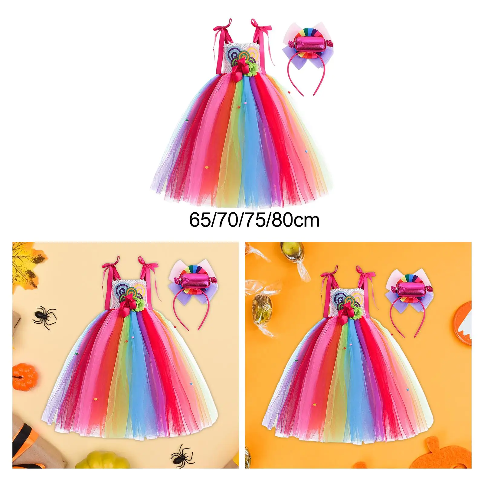 Vestido doce para meninas vestido extravagante colorido vestido arco-íris vestido de tule para Halloween