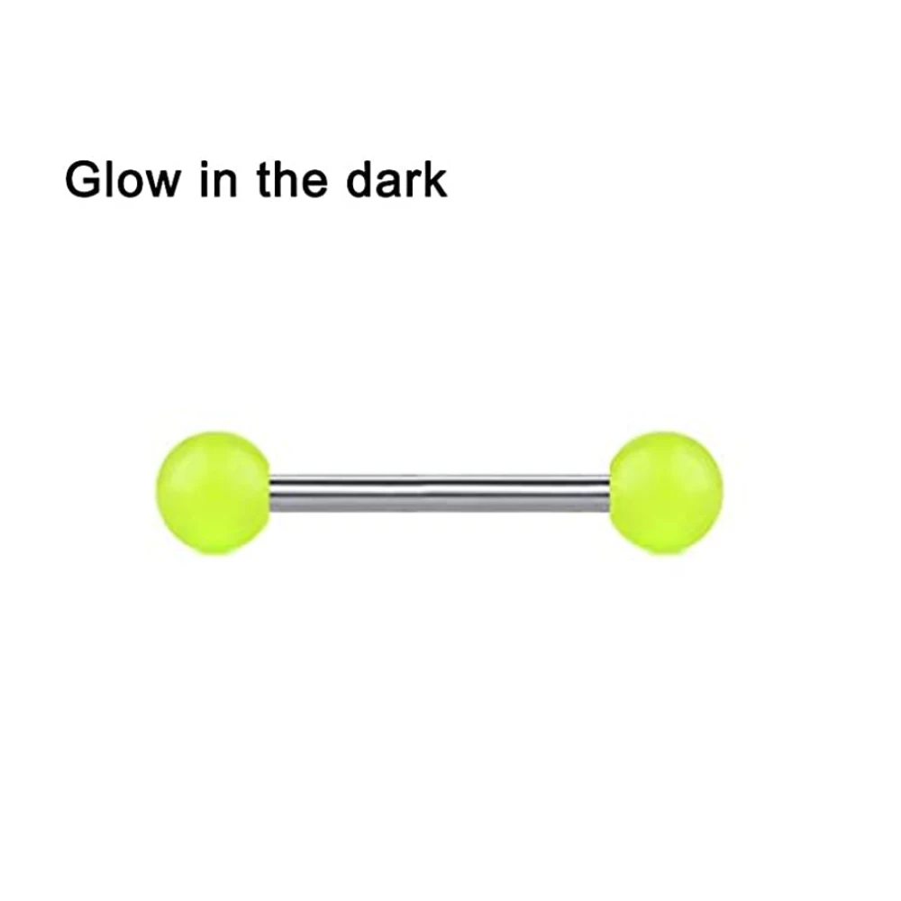 1PCS/4PCS Stainless Steel 14G Tongue Rings Barbell Glow Tongue Barbell Jewelry for Women piercing Tongue Piercing Yellow