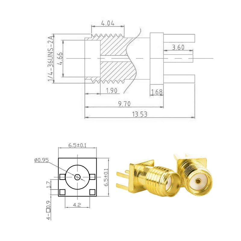 2 Stück/Set SMA Buchse Stecker 4-Pin Lötanschluss PCB-Montage 4mm 1,6mm 90 Grad Gerade Messing Vergoldeter HF-Koaxial-Steckverbinder Adapter – Detail 3