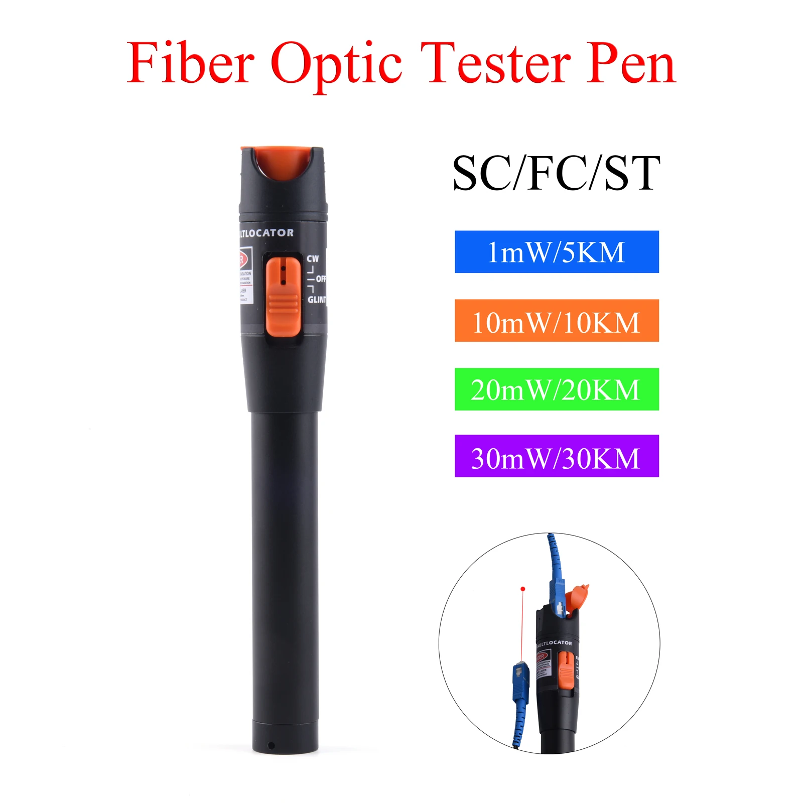 Fiber Optic Tester Tool Kit 5MW/10MW/15MW/20MW/30MW/50MW/60MW FTTH Fiber Optic Pen SC/FC/ST Adjustable Red Laser Power Meter