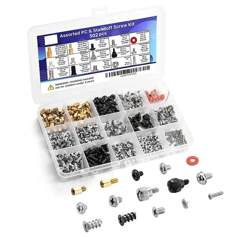 

ELECTRAPICK 502pcs Boxed Computer Maintenance Screws 15 Kinds Of Specifications Bolt Nuts Dropper Computer Screw Assortment Kit