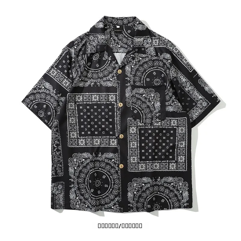 

Мужская свободная гавайская рубашка с цветочным принтом в японском ретро-стиле, летняя, повседневная, с отложным воротником, короткий рукав