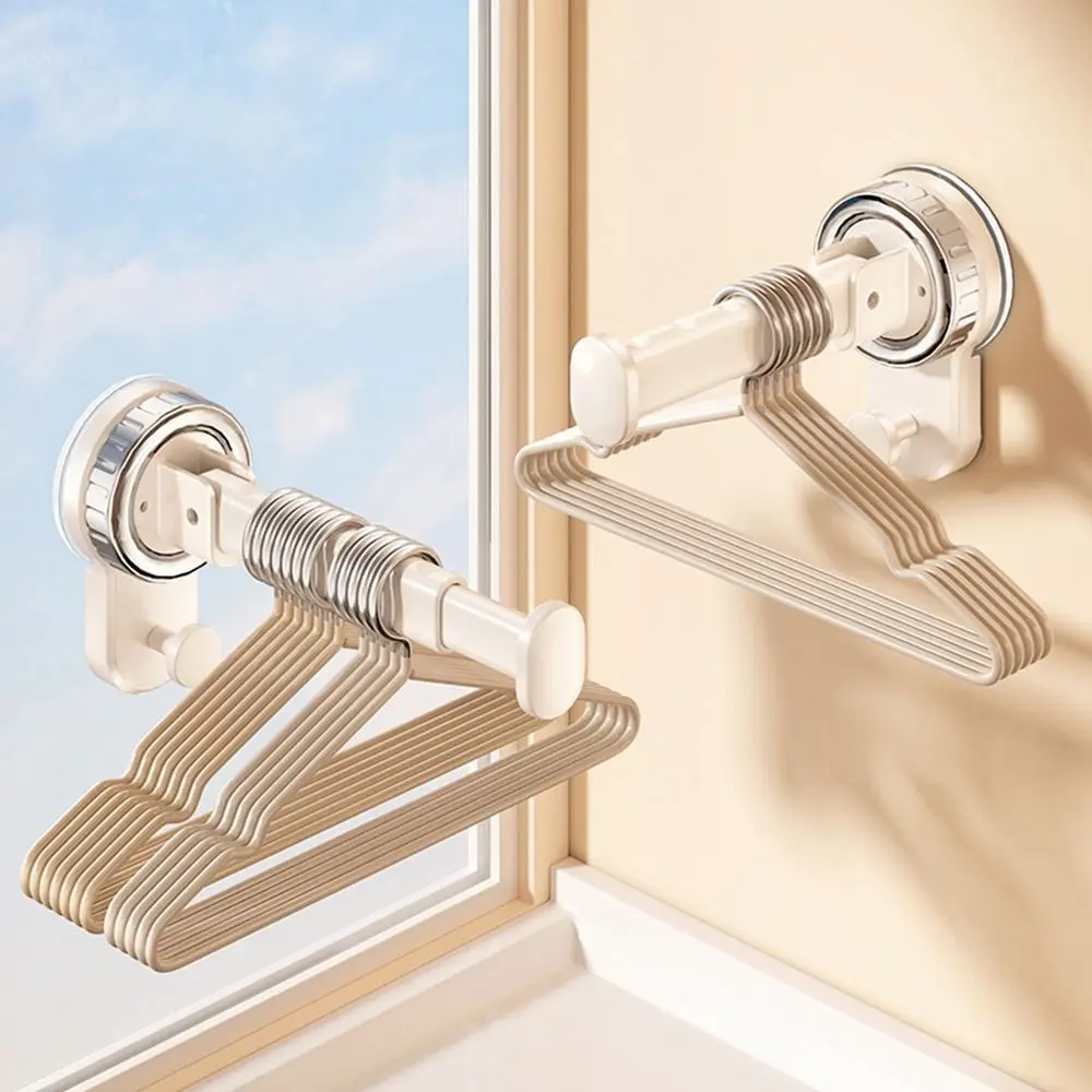 Punch-free Suction Cup Clothes Hanger Wall Mounted Foldable Clothes Drying Rack Plastic Expandable Balcony Hanging Rack