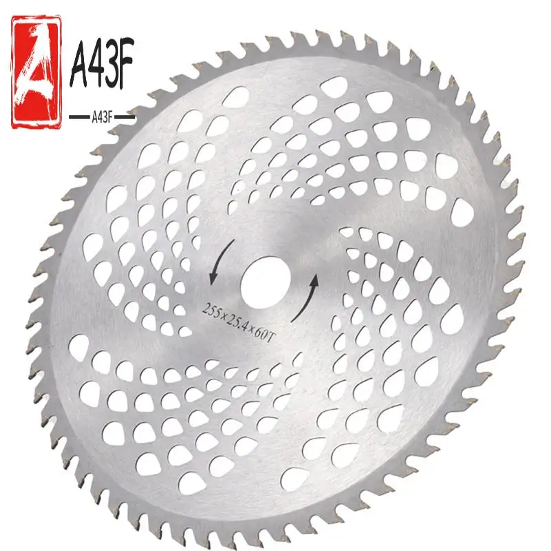 

A43F-Прочные и острые лезвия для газонокосилки, 60 зубьев с отверстиями, триммер для газона и диск для резки древесины, круглое лезвие из сплава 60 т