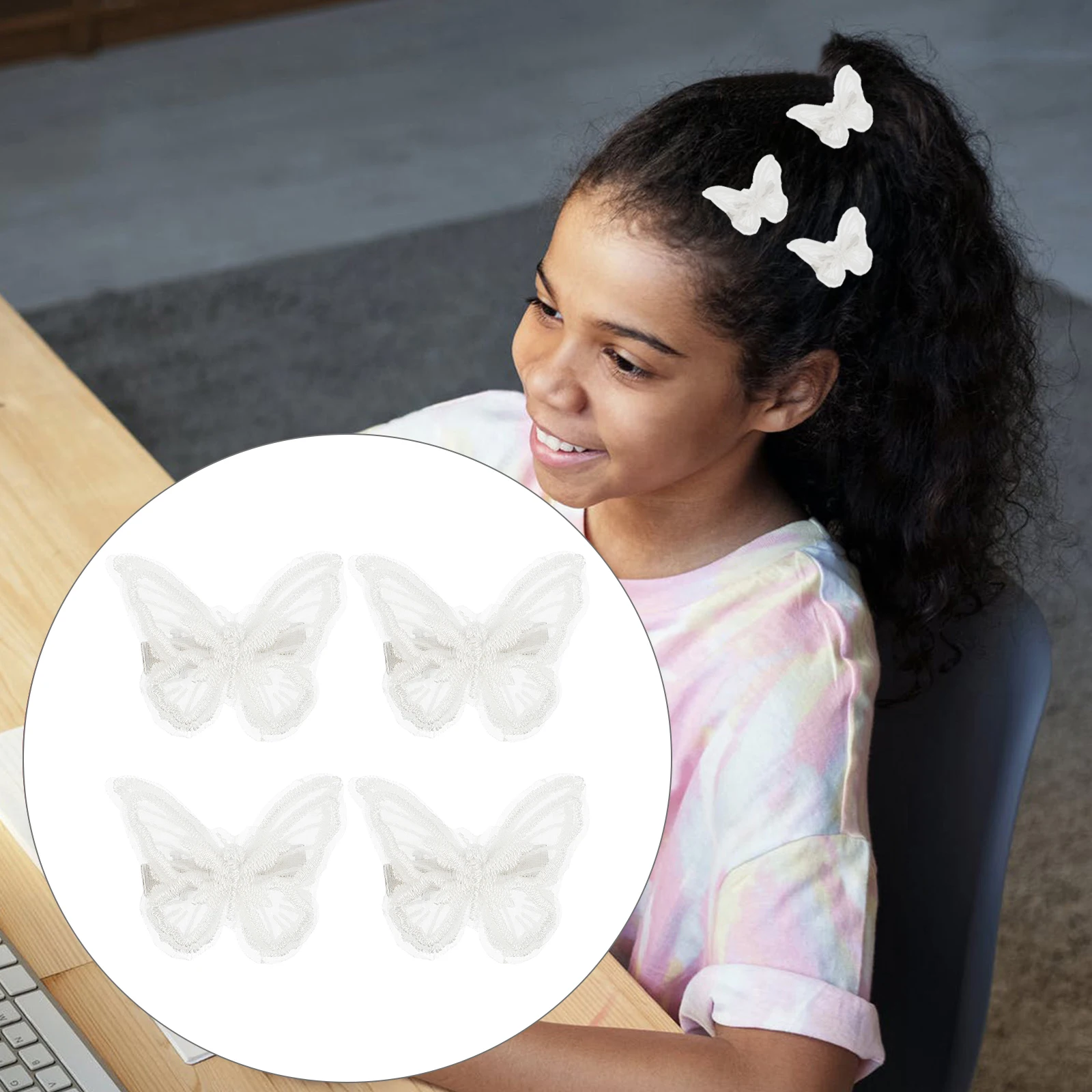 

Embroidery Butterfly Hair Clips Lace Bows Barrettes For Girls Strong Hold Hairpin Curly Braided Ponytail Use