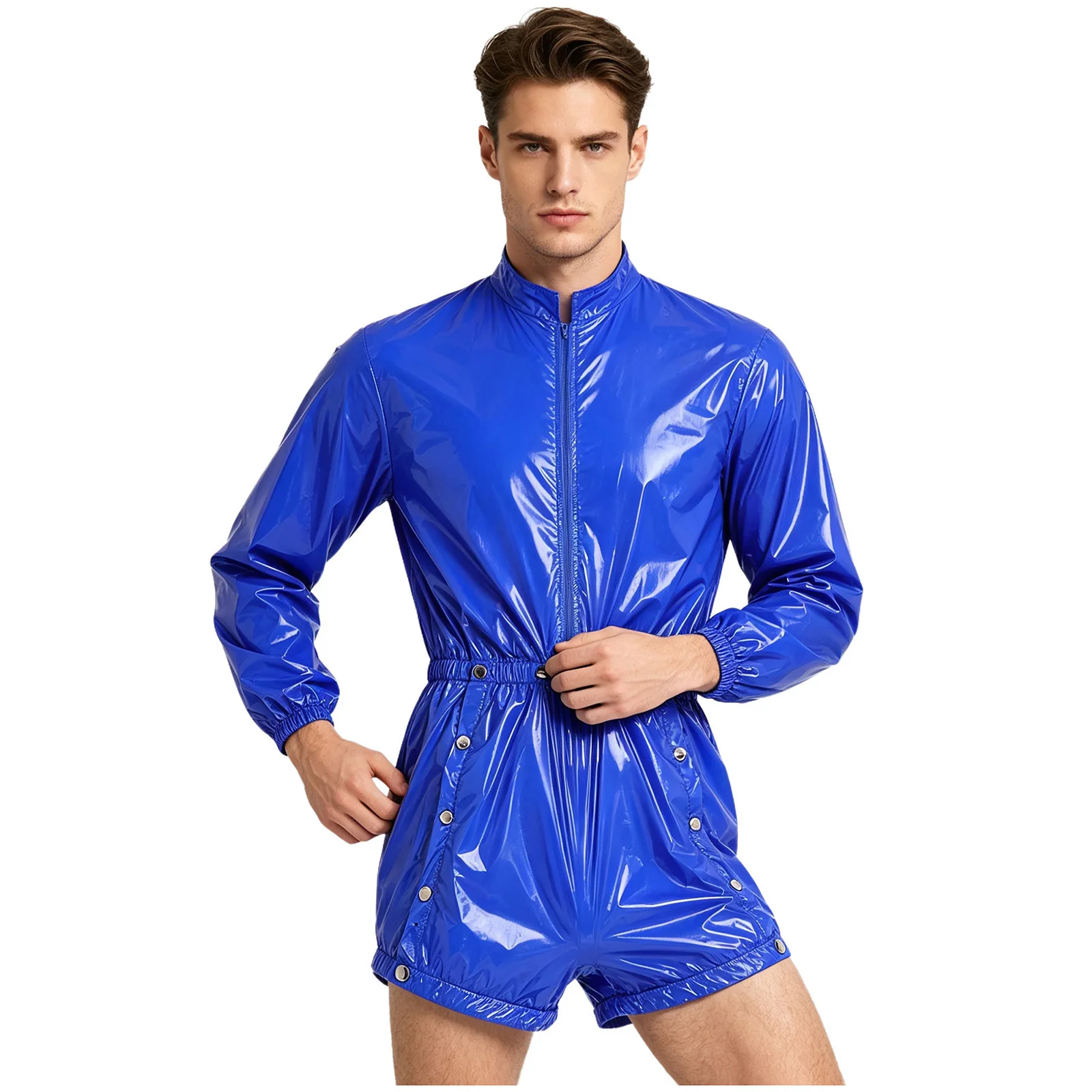 Mens Water Resistant Diaper Coveralls Short Romper Press Button Crotch Bodysuit for Homewear Heavy Duty Workwear and Daily Use