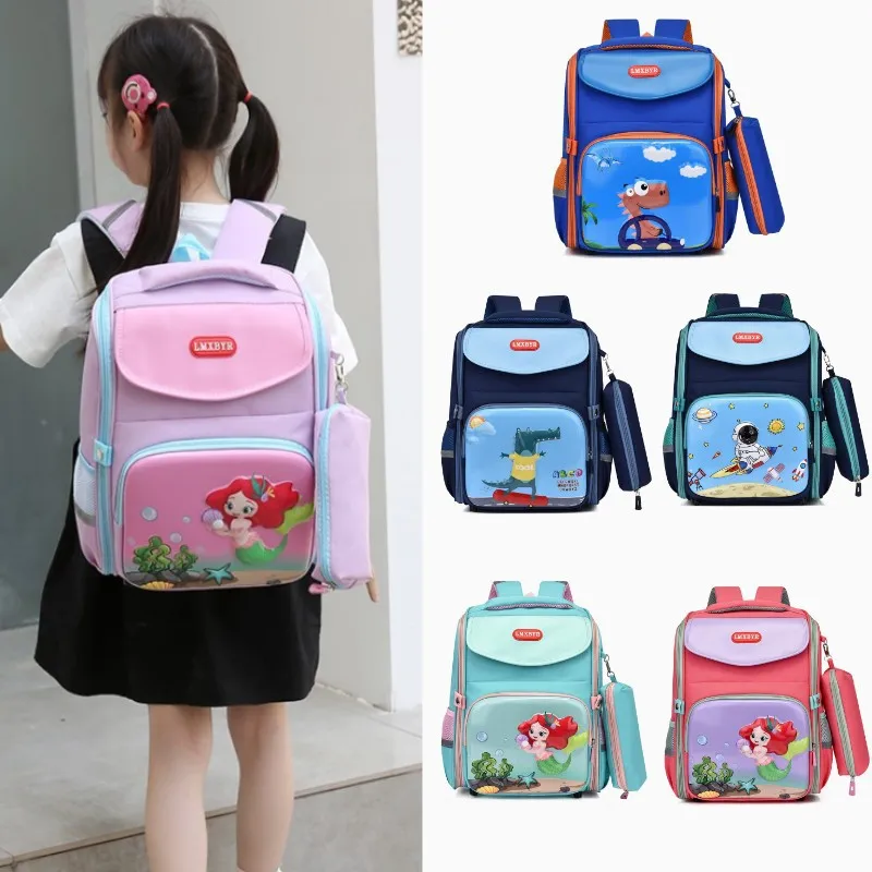 Large Capacity Student Space Backpack Cute Mermaid Dinosaur Astronaut Backpack Cartoon Leisure Bag with Pencil Case