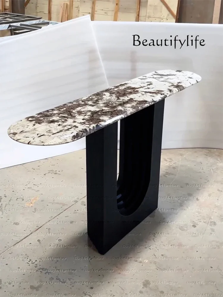 XSS Medieval Style Solid Wood Entrance Table Natural Snow Mountain Flying Fox Luxury Stone Entrance Platform Household Strip Cas