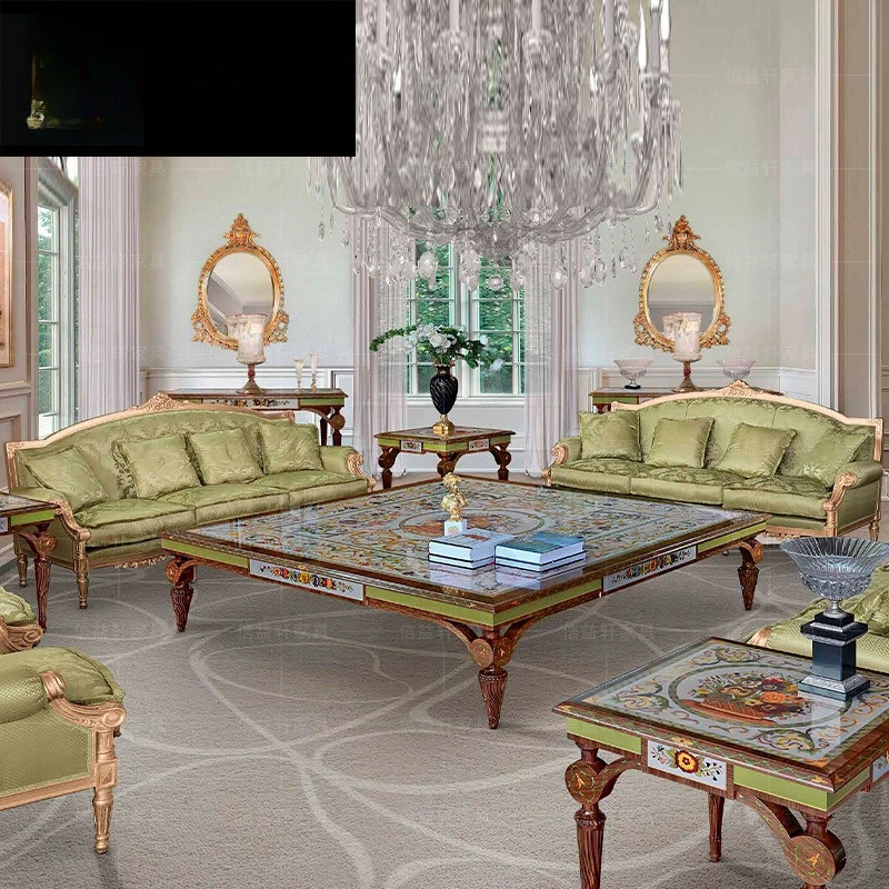 Alexander furniture European birch carved sofa coffee table combination villa large apartment palace living room large sofa