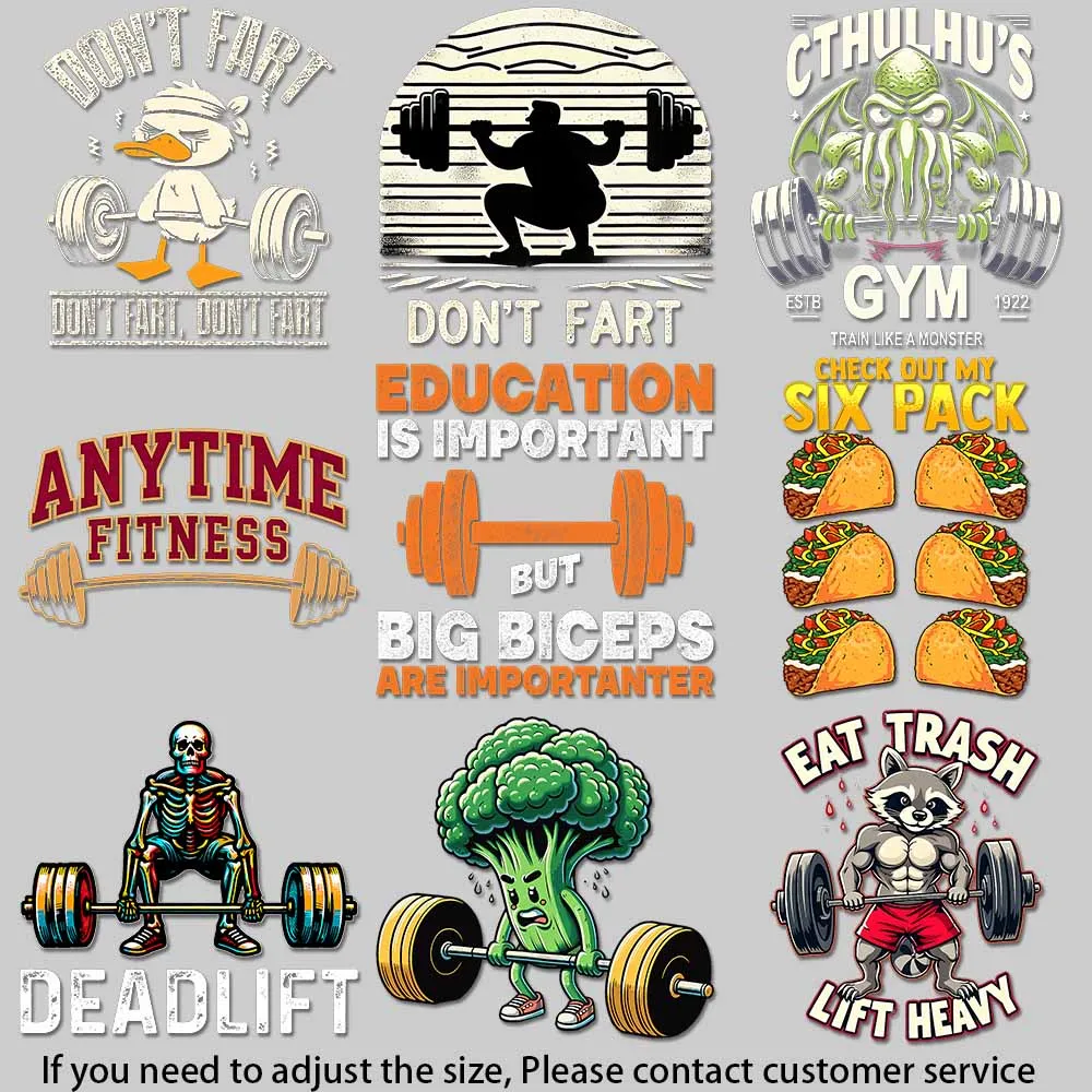 Cute Dino Lift Weights Cartoon Graphic Iron-on Transfers for Clothing Vibrant and Long-Lasting Colors DIY Decoration