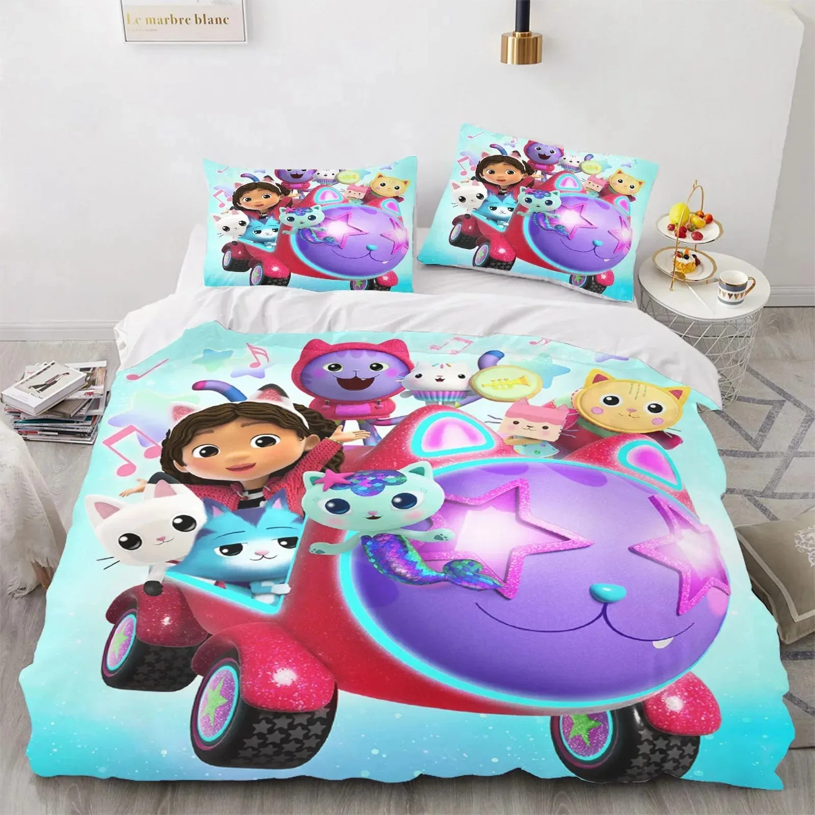 

Cool Kpop Gabbys Dollhouse Bedding Set Single Twin Full Queen King Size Bed Set Adult Kid Bedroom Duvetcover Sets Anime Bed