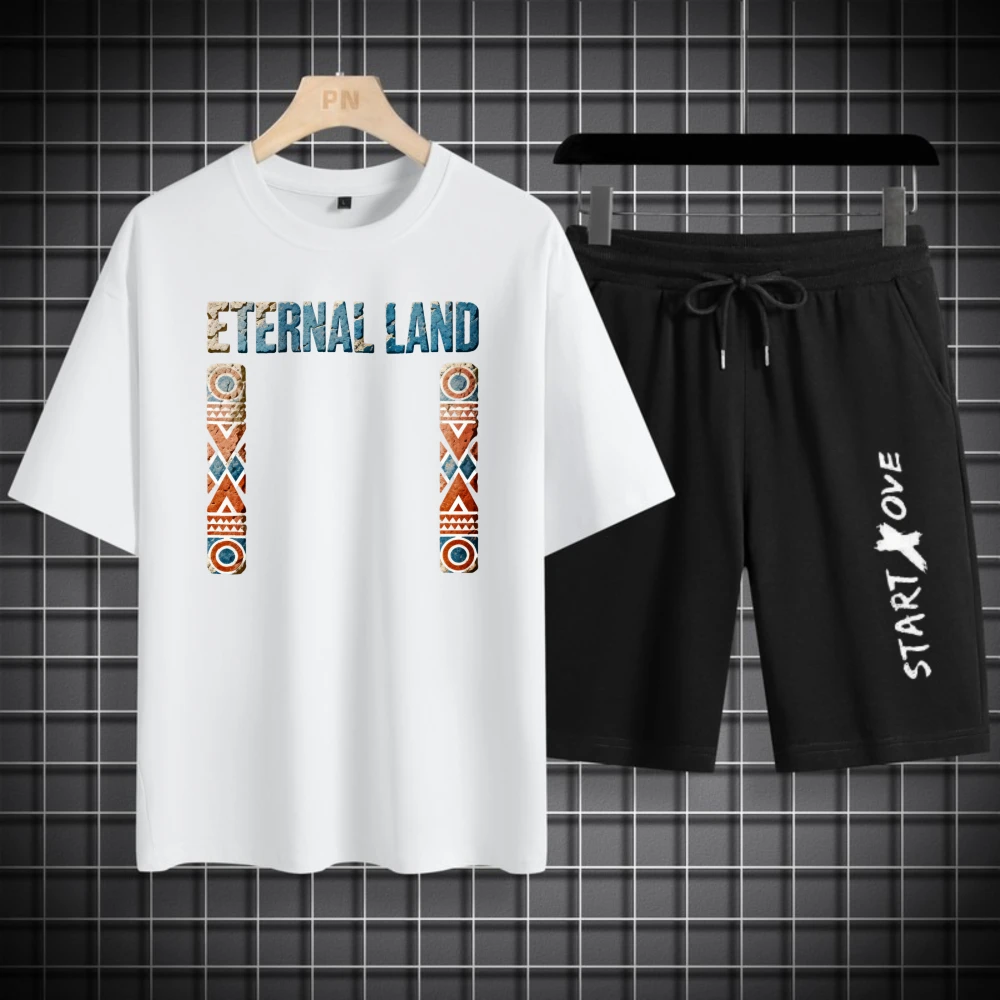 

Мужские футболки, комплекты, летняя мода, футбольный костюм из полиэстера для мужчин, спортивный костюм с короткими рукавами и шортами, дышащий