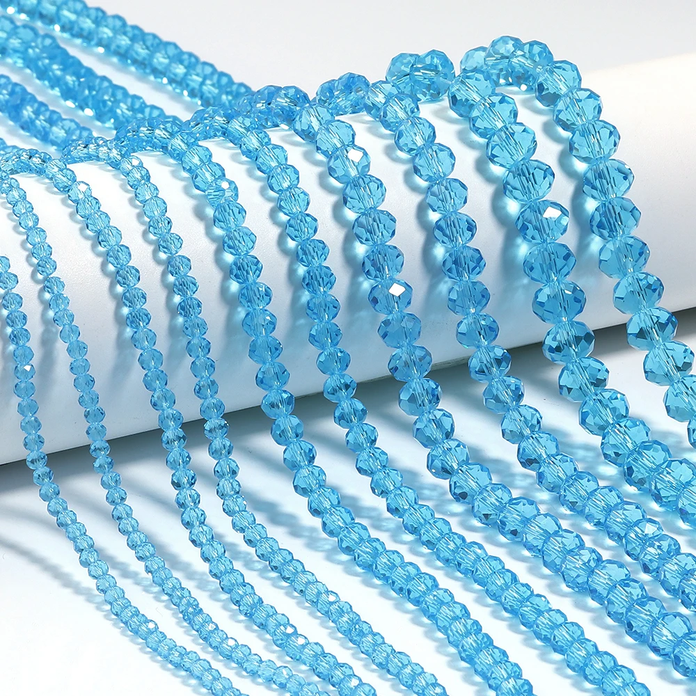 3 4 6 8 10mm Rondelle Facettierte Kristallperlen Seeblaue Glasperlen Lose Abstandsperlen für Schmuckherstellung DIY Armbänder Halsketten