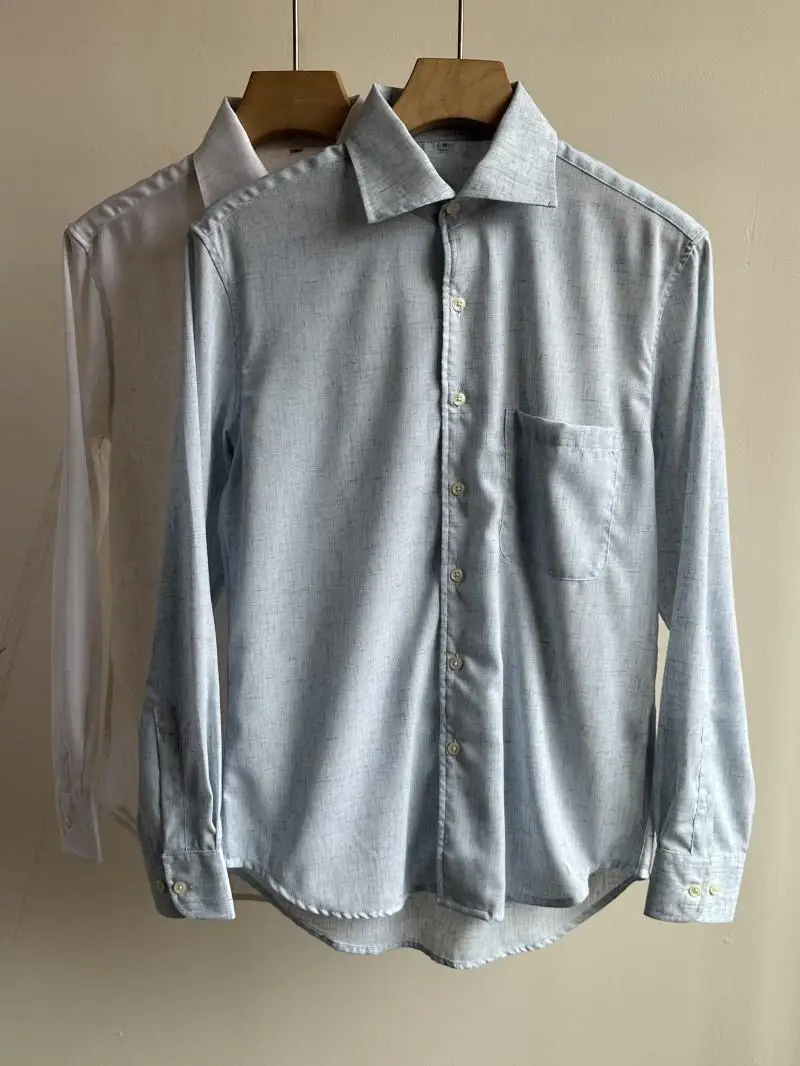 2024 New Men's Italian Vintage Style Long Sleeve Linen Casual Shirt High Fashion Top Single Pocket Classic Collar Business Ge...