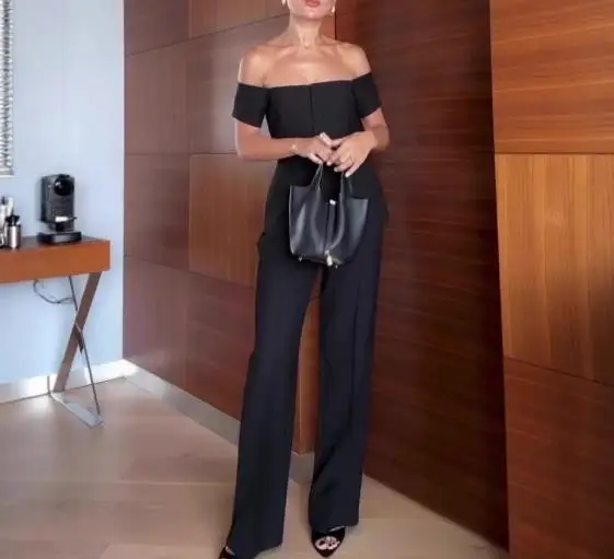 

2025 Autumn New Women's Fashion Leisure Light Luxury One Piece Commuter Pure Black Two Piece Set Women's Clothing