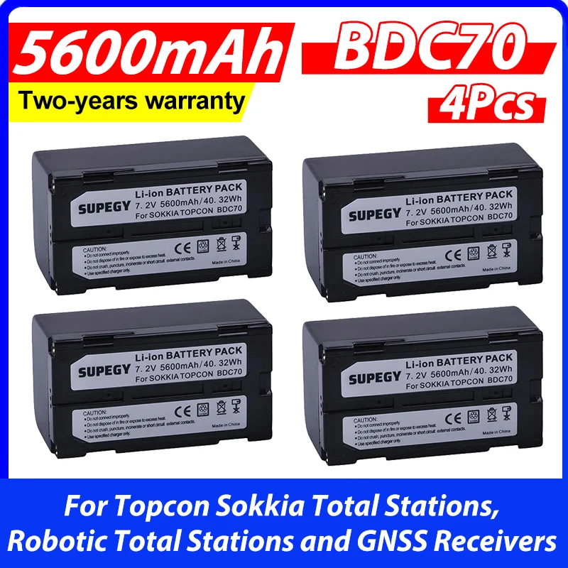 4Pcs 5600mAh BDC70 Rechargeable Batteries akku for Topcon Sokkia Total Stations, Robotic Total Stations and GNSS Receivers