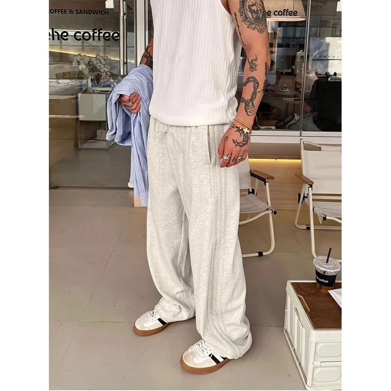 

Мужские осенне-зимние спортивные брюки большого размера 300, с полосатыми вставками, широкие, свободные, прямые, повседневные, длинные