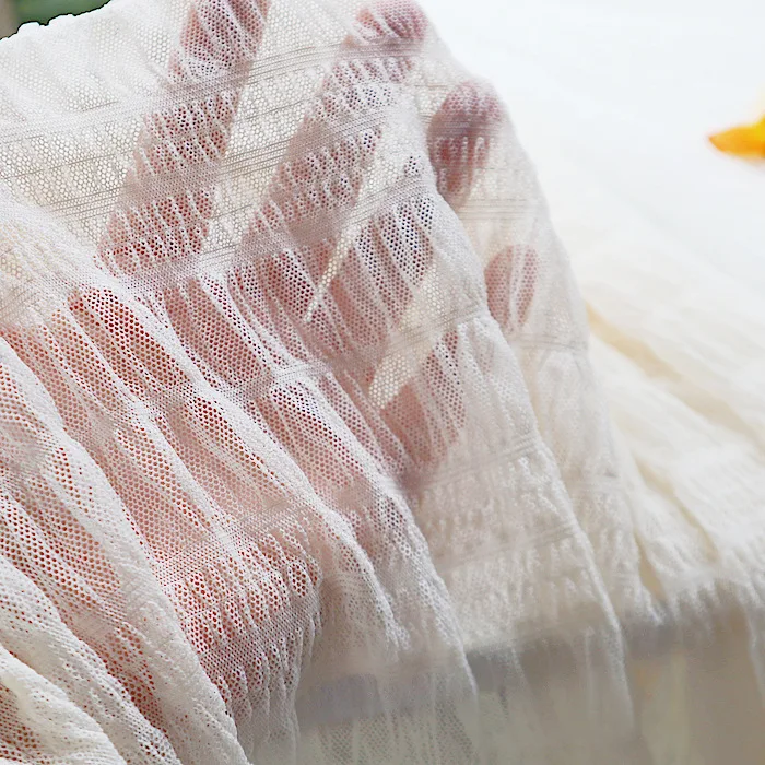Bubble pleated/translucent/three-dimensional jacquard striped stretch lace fabric dress lolita clothing dress