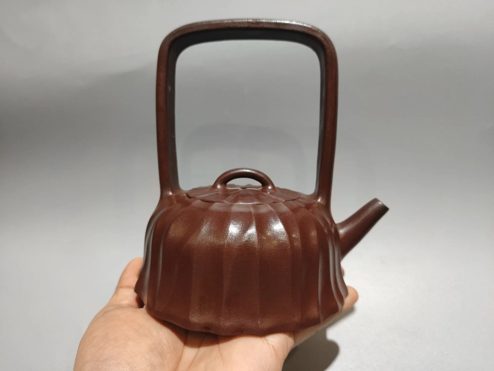 Purple Clay Pot Tendon pattern Loop-handled Teapot Lotus texture Handheld components Study Kettle Teapot  Pot Tea