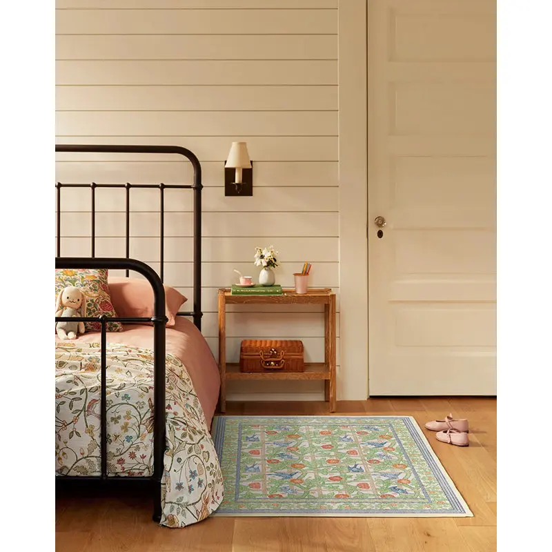 Retro Ethnic Style Carpets for Living Room Green Color Pink Floral Bedroom Decor Carpet Soft Bedside Non-slip Rug Home Coffee