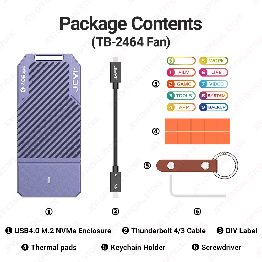 Imagem -06 - Nvme Gabinete com Ventilador Pwm tipo c Usb 4.0 2280 Case Ssd Compatível com Thunderbolt Usb 3.2 3.1 40gbps Jeyi-m.2