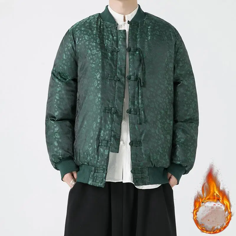 

Men Retro Chinese Style Parkas Men Cotton Padded Jacket Men Thick Casual Outerwear Autumn Winter Men Buttoned Hanfu Coat