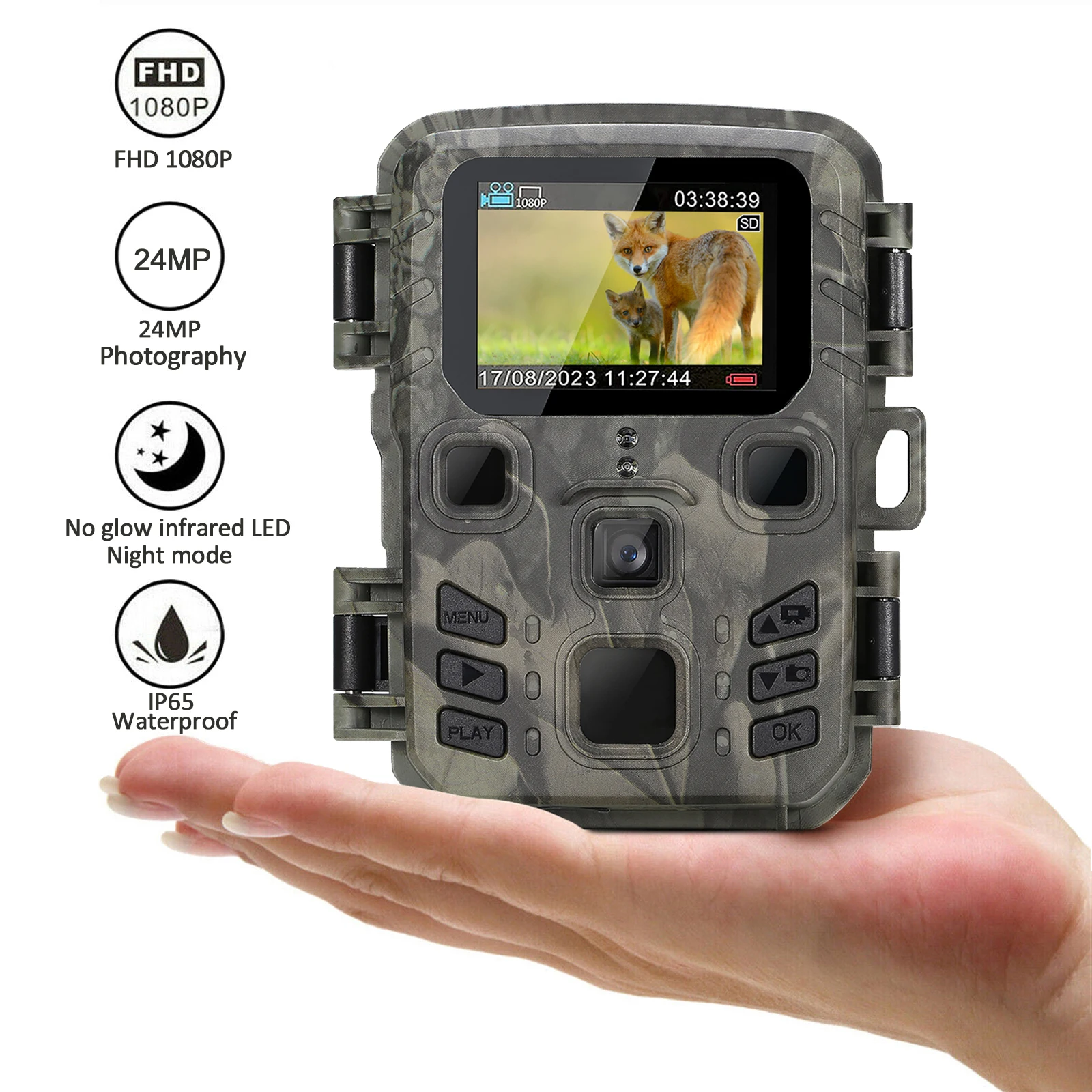 Mini Trail Hunting Camera 24MP 1080P 0.5s Motion Trigger Night Vision IP65 Waterproof Wildlife Photo Trap Outdoor Scouting Cam
