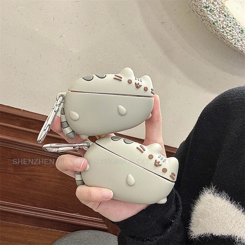 For Apple AirPods 1 2 3 4 Pro 2 Case 3D Cute Cartoon Pusheen Silicone Earphone Protective Case Headphone Box With Hooks Cover