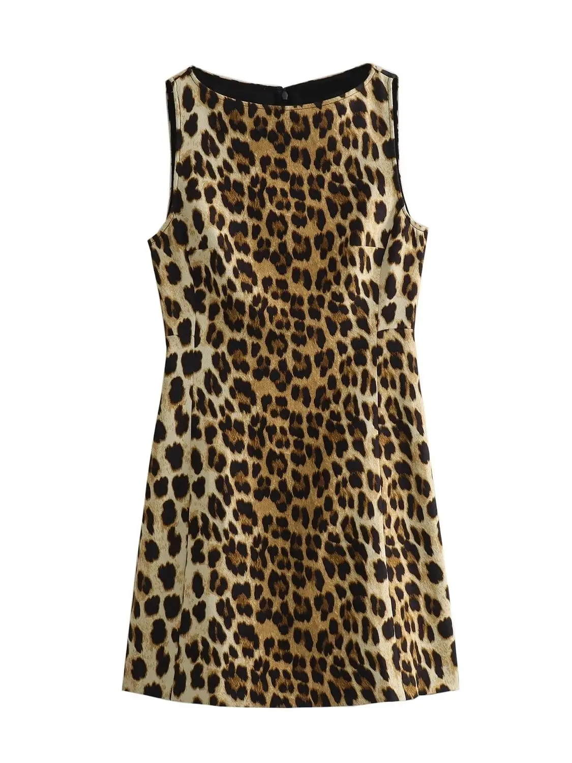 XNWMNZ 2024 Women Fashion Animal Print Dress Women High Street O Neck Sleeveless Back Zip Female Mini Dresses