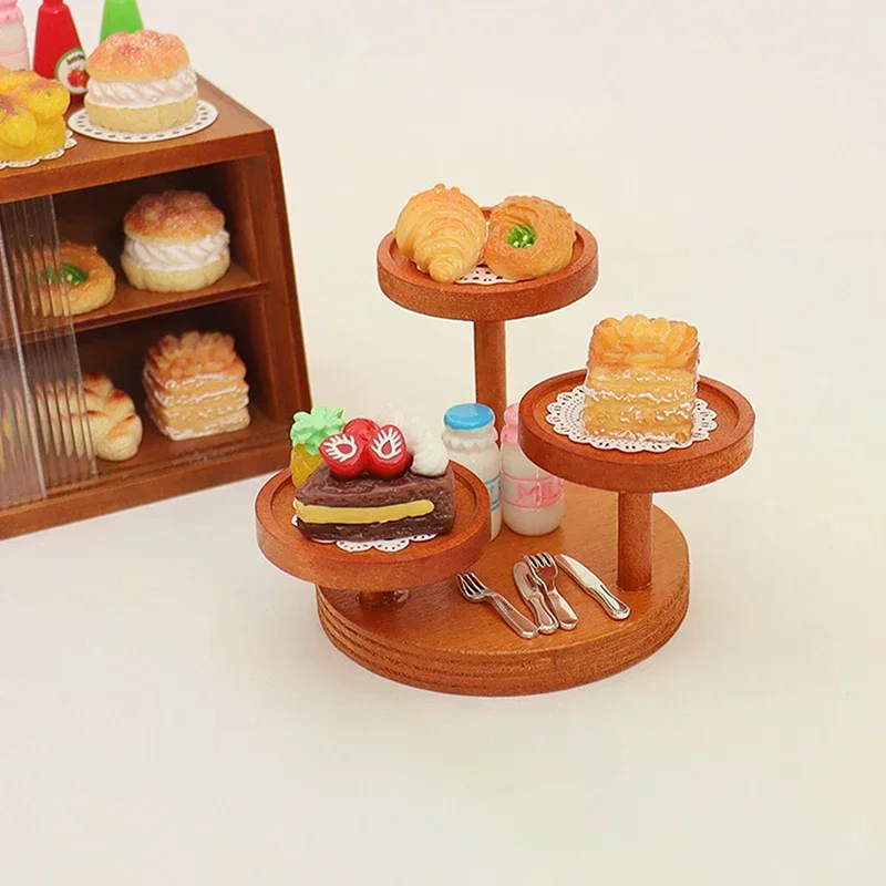 1/12 Puppenhaus Miniatur Multi-schicht Lagerung Rack Runde Tablett Rack Modell Möbel Zubehör Für Puppe Haus Dekor Kinder Spielzeug geschenk
