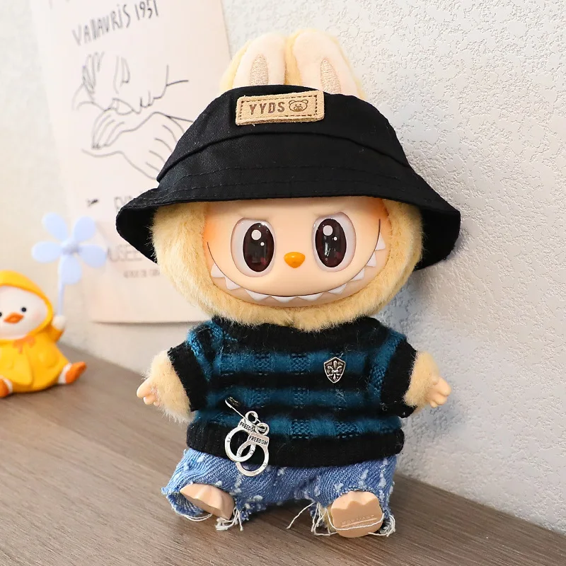 For 15/17cm Labubu Mini Striped Clothing Jeans Hats Shoes Bag Cool Handsome Set Labubu V1 V2 Clothes Outfit Accessories Gift - Image 5