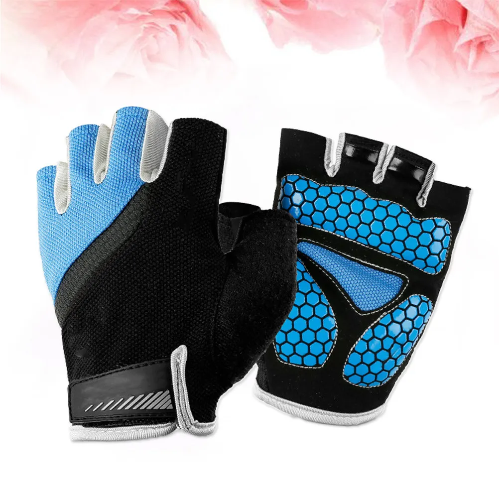 

1Pair Cycling Gloves Breathable Outdoor Sports Half Finger Shock Absorbing Non Slip Workout Gloves Size L Blue
