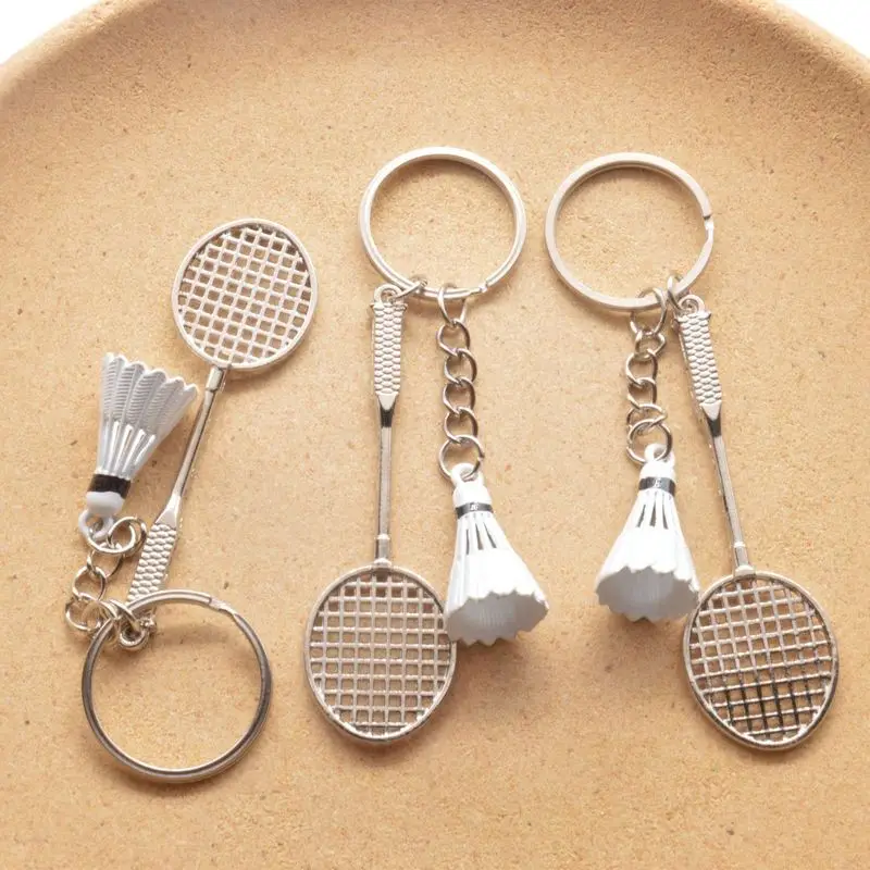 Wholesale Mini Badminton Racket Shuttlecock Keychain Sport Bag Pendant Charm Key Ring Souvenir Decor Creative