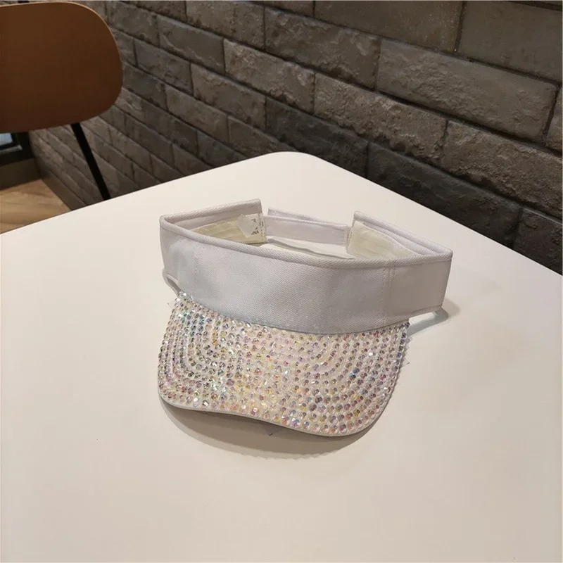 

Women's Adjustable Crystal Embellished Visor Cap Breathable Sun Hat UV Protected Summer Outdoor Style for Travel Girls