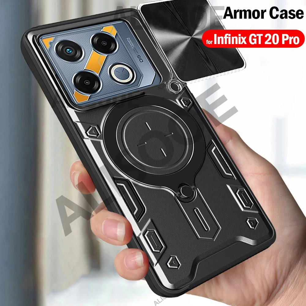 Slide Camera Funda for Infinix GT 20 Pro Case Slide Camera Armor Magnetic Ring Stand Cover for Infinix GT 20 Pro (X6871) Capa