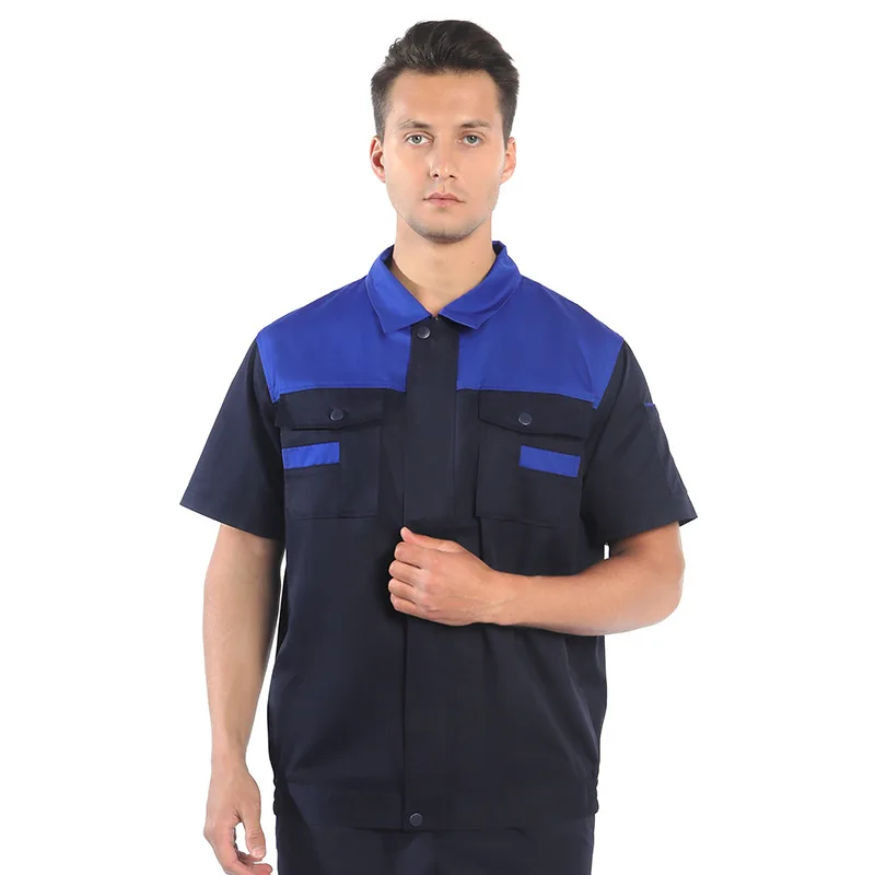 Verão homens Trabalho Vestuário contraste cor mangas curtas moda respirável oficina Uniforme fino trabalhando Macacão Auto reparação Terno