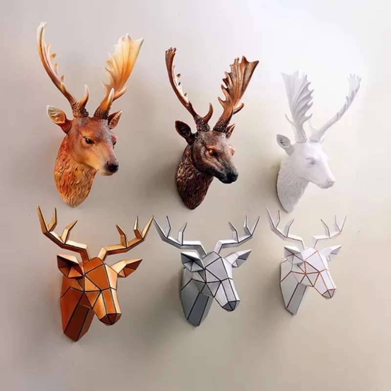 Retro Resin Deer Head Wall Decoration for Living Room Background Wall, Creative Animal Head Ornament Wall Hanging, Vintage