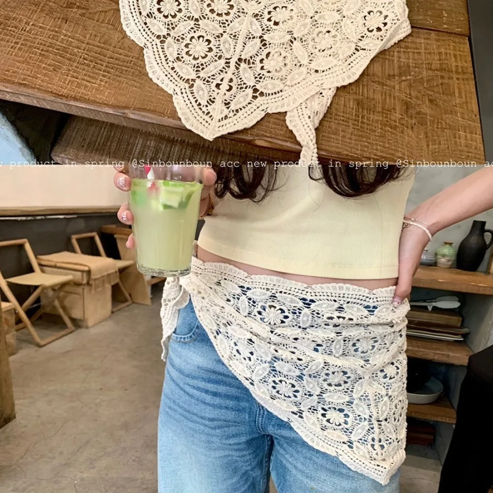 

Trendy Lace Trim Fart Curtain Slim Fit Pretty Hip Curtain Y2K Hollowed-out Apron Wrap Skirt Women