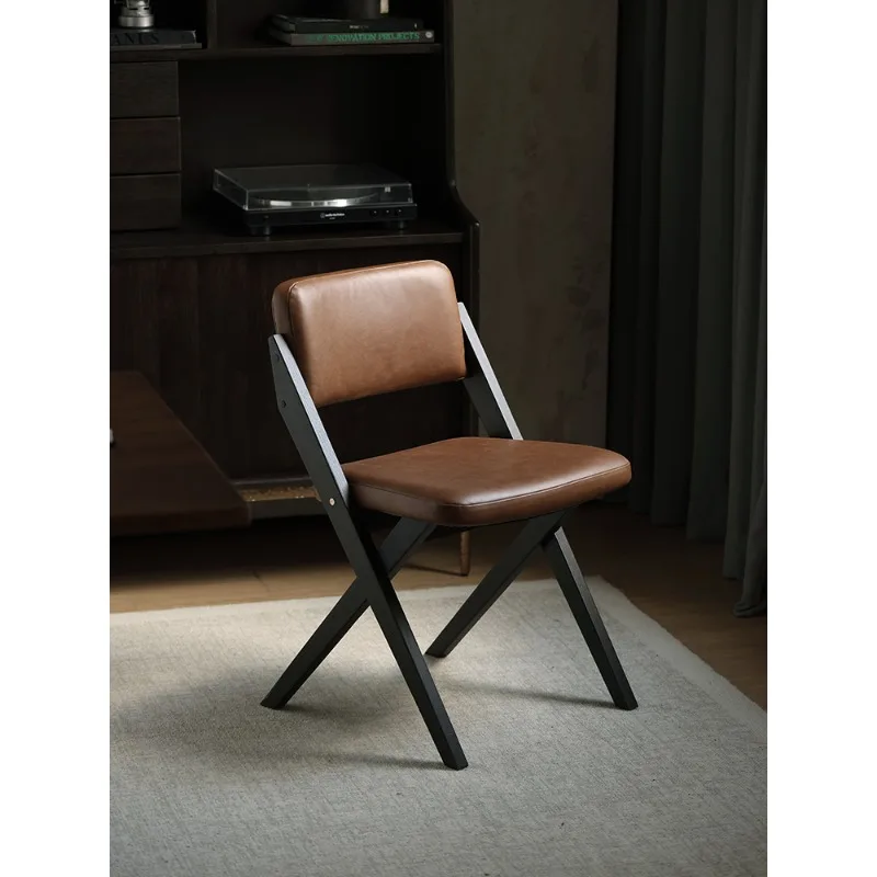 

Medieval retro solid wood oil wax leather oak frame back office chair dining chair