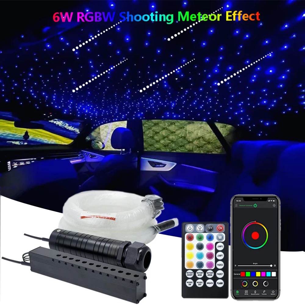 6W RGBW  Fiber Optic Lights Bluetooth APP Control Starry Ceiling LED Light Kit 3m Shooting Meteor Effect RF Remote Controller