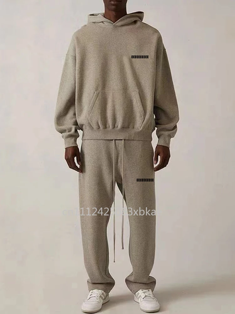 

Season 8 Luxury Design Men's Sets Chest Back Two Rows Flocking Letter Logo Oversized Cotton Hoodie Sets