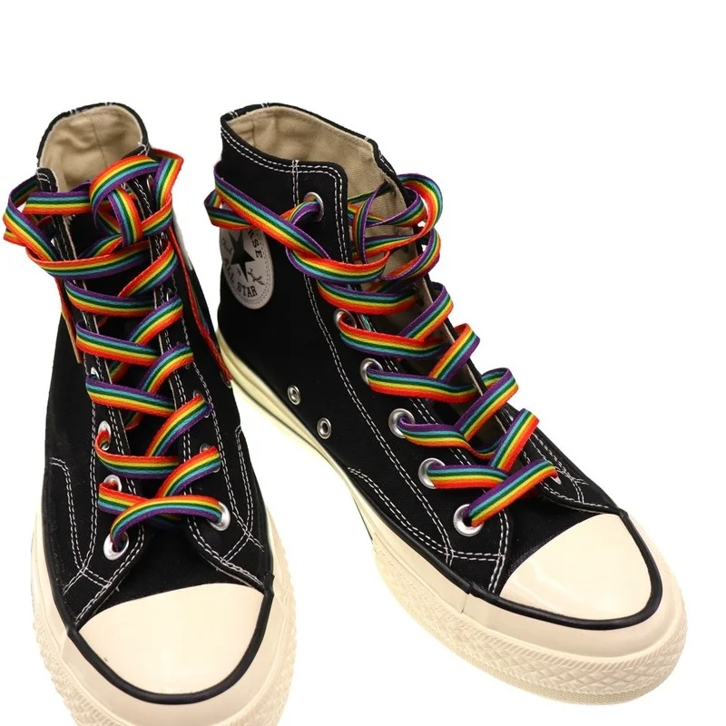 Rainbow Gradient Flat Shoelaces Colorful Replacement Shoe Laces For Sneakers Canvas Shoes
