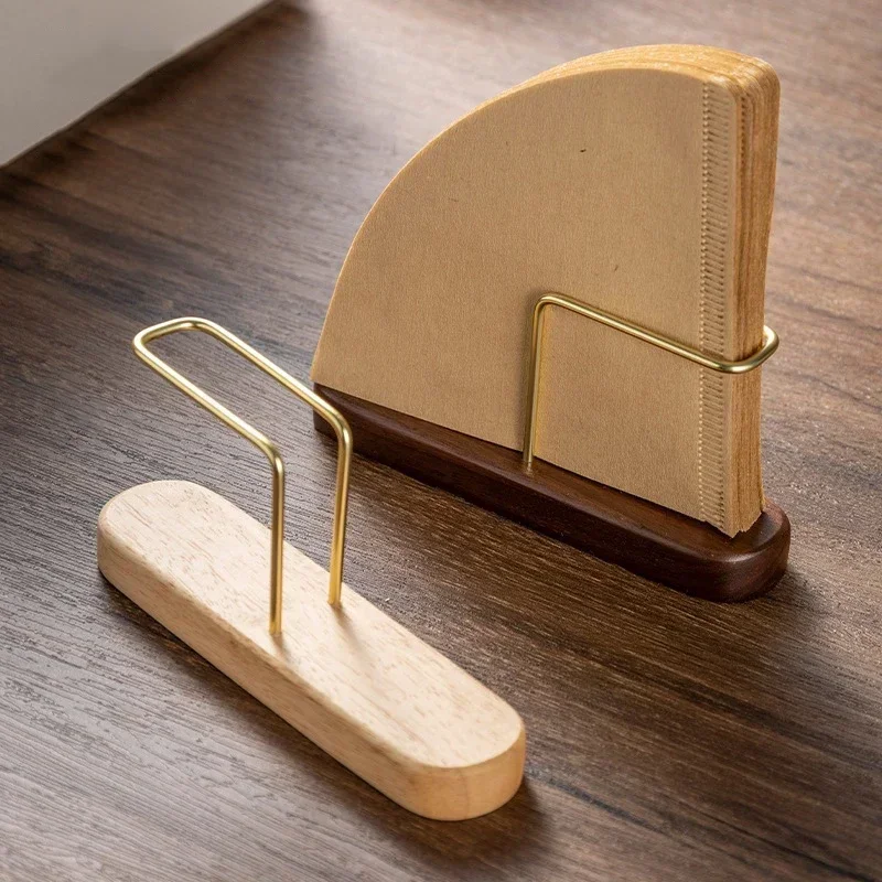Walnut Filter Paper Rack Holder Coffee Accessories Stand Capacity of 60 Pcs Paper Storage Durable for Fan Shape V Shape