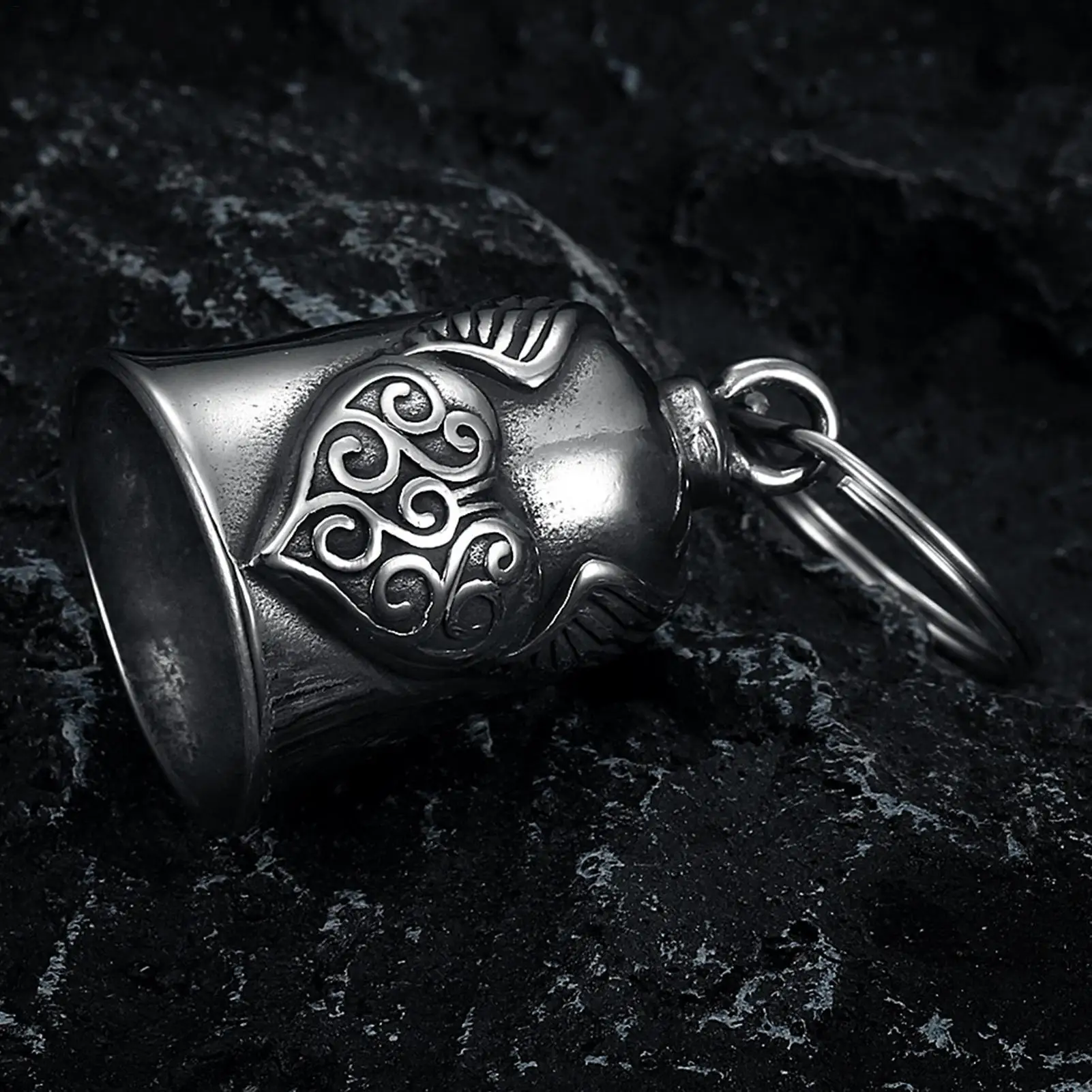 Heart Wing Motorcycle Bell Pendant Heart Lucky Bell style riding Bell Good Luck Bell Retro Motorcycle Safety Bell decoration image 3