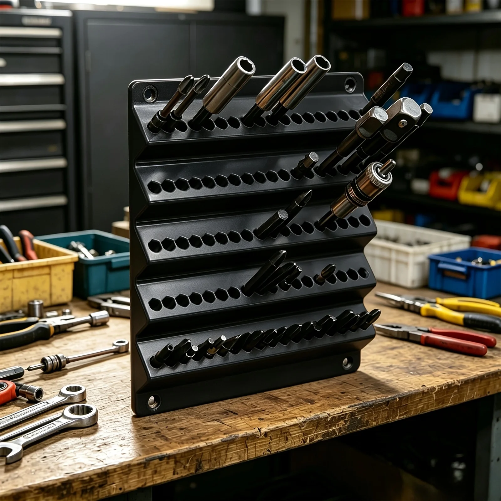 Wall-Mounted Bit Holder, Hex Shank Drill Bit Storage Rack, 6.3mm (1/4