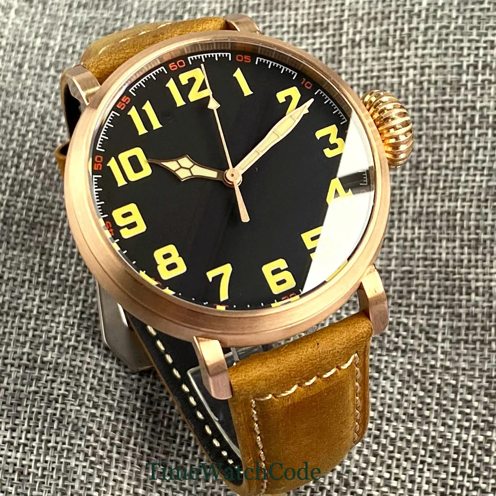 Tandorio Vintage Automatic Watch for Men NH35A PT5000 Movt CUSN8 Solid Bronze 47mm 100m Waterproof Sapphire Crystal Luminous