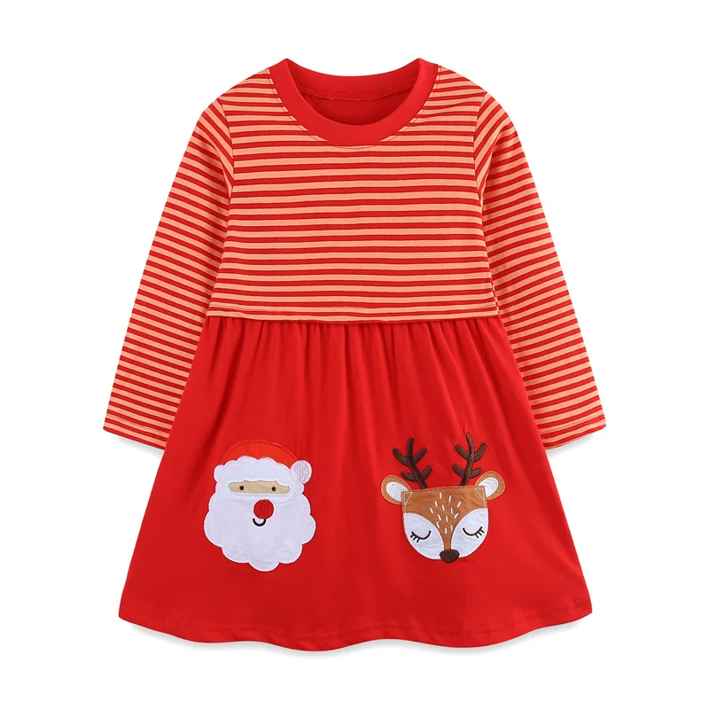 Christmas Girls Long Sleeve Dress 2-7T Deer Print New Year's Party Kids Costume Autumn Winter Frocks for Girls