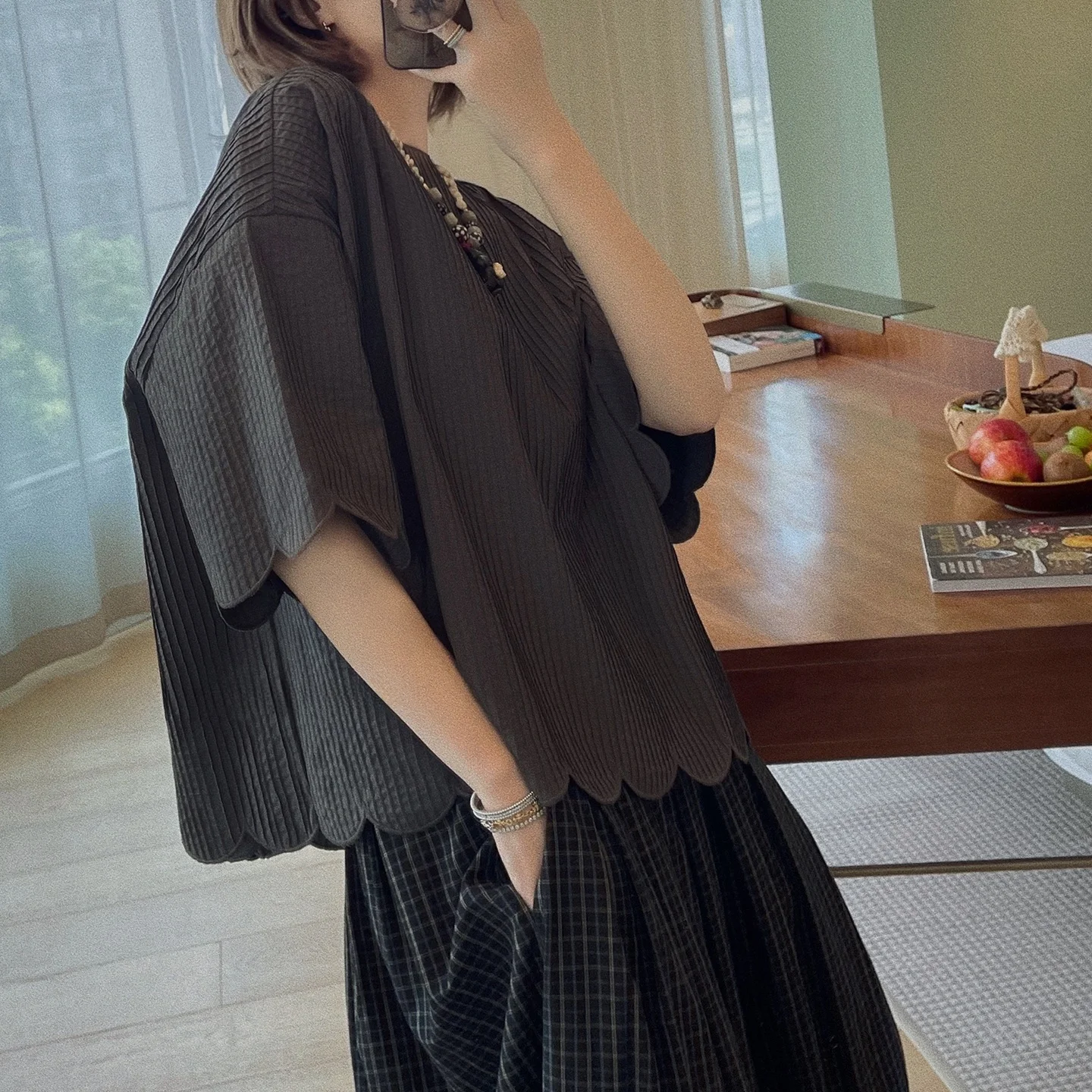 

Vimas Recommended Low Profile Heavy Work Accordion Pleat Embroidered irt Sli Commute Sle Loose Fit Cotton Blend