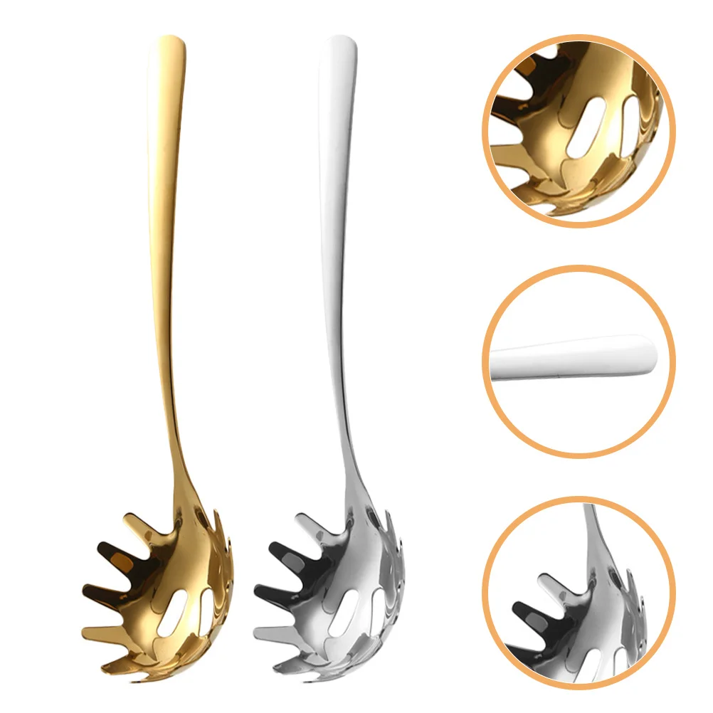 

2pcs Stainless Steel Server Spaghetti Kitchen Utensil Multi-Purpose Noodle Filter Spoon For Home Restaurant Use