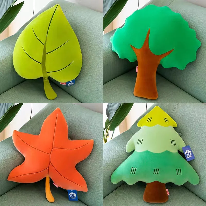 3D Leaves Simulation Stuffed Plush Toy Kids Room Decorative Spring Summer Autumn Winter Pillows Bedroom Back Cushion 50x50cm